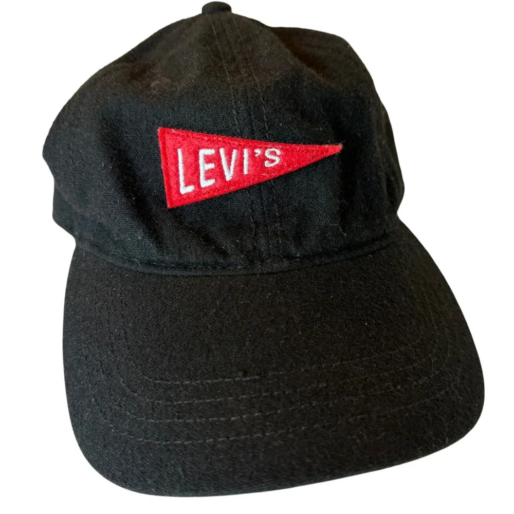 Levi's Pennant Logo Baseball Cap Mens OS Black Wool Blend Strapback Hat